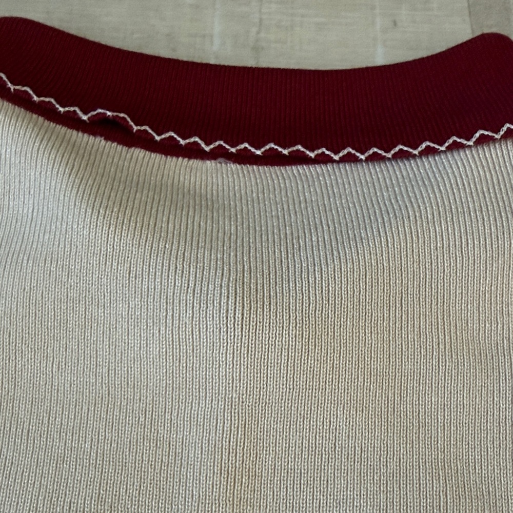 Elegant Cream Knit with Burgundy Collar and Bow detail - Picture 8 of 8
